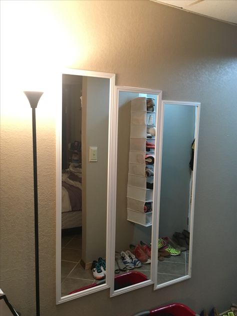 Walmart mirrors + Velcro. Yaaaasssss. Walmart Mirrors On Wall Diy, Walmart Mirror Wall, Diy Walmart Mirror Wall, Diy Self Adhesive Mirror Wall Sticker, Walmart Mirror Hack, Mirror Sticker Wall Decor Bedroom, Bedroom Ideas For Small Rooms Cozy, Mirror Gallery, Mirror Gallery Wall