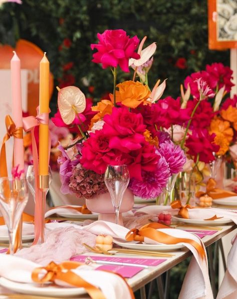 Orange And Pink Wedding, Wildflower Wedding Theme, Australian Bridal Designers, Deco Orange, Decoration Buffet, Sunset Party, Event Florals, Shower Style, Orange Party