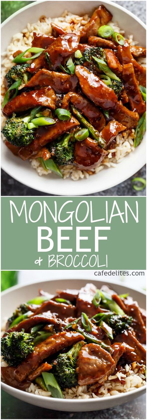 A Mongolian Beef And Broccoli like traditional take-out? With only HALF the oil needed compared to other recipes, this Mongolian Beef is even better! | http://cafedelites.com Mongolian Beef And Broccoli Recipe, Mongolian Beef And Broccoli, Chinese Beef And Broccoli, Easy Beef And Broccoli, Wok Recipes, Beef Stir Fry Recipes, Mongolian Beef Recipes, Beef Broccoli, Asian Beef