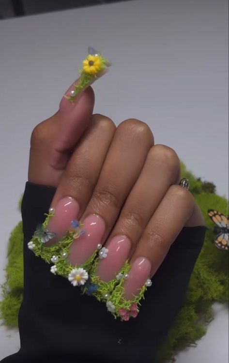 Garden Duck Nails, Sza Crocs Moss, Punk Nails, Duck Nails, Hard Nails, Drip Nails, Colored Acrylic Nails, Short Square Acrylic Nails, Exotic Nails