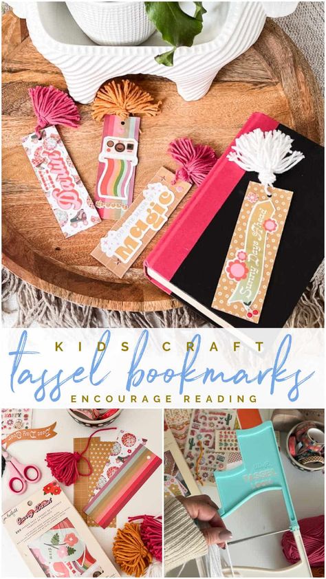 Kids Craft: DIY Tassel Bookmarks. Encourage love of reading with your kids by making personalized DIY Tassel Bookmarks with your kids using colorful paper, stickers, and yarn. Kids Bookmarks Diy, Diy Paper Bookmarks, Tassel Bookmark, How To Make Tassels, Bookmark Craft, Personalized Bookmarks, Coloring Bookmarks, Bookmarks Kids, Diy Picture