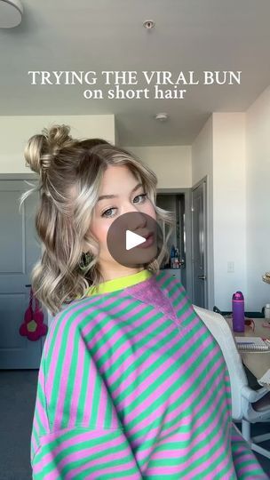 69K views · 536 reactions | QUITE LITERALLY PERFECT MESSY BUN! (Since my hair is short I can only get a half up bun atm!) | Kait Nicole Beauty | Ariana Grande · bye How To Make Messy Bun, Half Bun Hairstyles, Mini Bun, Half Up Bun, Perfect Messy Bun, Half Bun, Short Hair Bun, Messy Short Hair, Short I