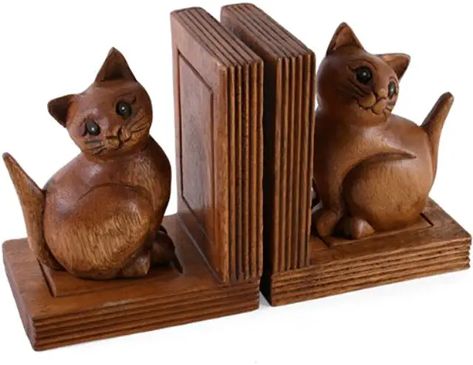 Cat Book, Cat Figurines, Cat Items, Book Ends, Cat Books, Wooden Cat, Cat Themed, Cat Decor, Wooden Hand