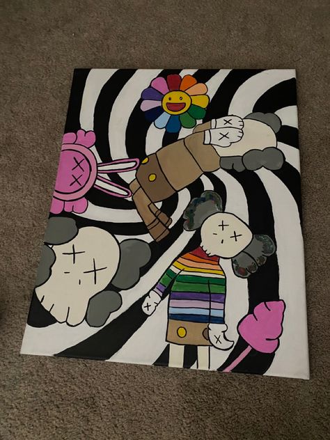 Takashi Murakami Painting, Murakami Painting, Hippie Painting, Canvas Painting Designs, Takashi Murakami, Paint Designs, Canvas Painting, Canvas, Design