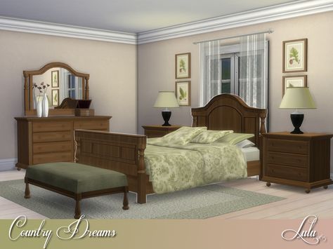 This bedroom has an offbeat charm of shabby chic nature , perfect for a country bedroom.  Overall, the entire bedroom set exudes elegance, and a charming homeliness  Found in TSR Category 'Sims 4... Sims 4 Victorian Bedroom, Sims 4 1930s Cc Furniture, Sims 4 Vintage Bedroom, Sims 4 Cc Buy Mode, Sims 4 Bedrooms, Sims 4 Cc Objects, Sims 4 Victorian, Sims 4 Historical Cc, Sims 4 Room