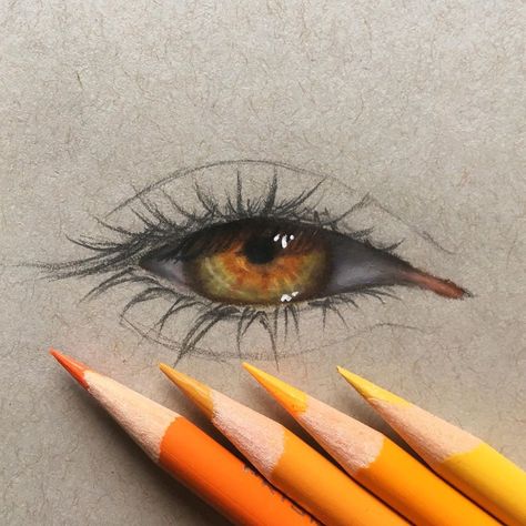 Drawings Ideas For School, Eye Drawings Colorful, Eye Drawing With Color, Eye Drawing Colorful, Brown Eyes Drawing, Yellow Eye Drawing, School Drawing Ideas, Draw Reference, Drawing With Colored Pencils