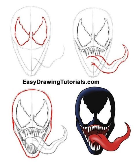 Marvel Drawings Easy, How To Draw Venom, Steps To Draw, Marvel Art Drawings, Venom Art, Drawing Superheroes, Spiderman Art Sketch, Marvel Drawings, Graffiti Drawing