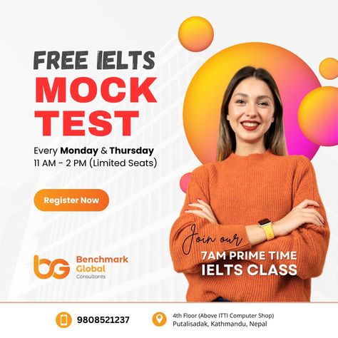 🚀 Unlock Your IELTS Success with Benchmark Global Consultants! 🌟 Free IELTS MOCK Tests every Monday and Friday from 11 AM to 2 PM 🌟 📅 Register Now! You can also Join our 7 AM PRIME TIME IELTS Class! Nepal's largest IELTS/PTE preparation institute is here to help you achieve your dreams. Our comprehensive program includes: ✅ 4 weeks intensive course ✅ Personalized one-to-one live feedback ✅ 5 AI-led full-length mock tests ✅ Unlimited doubt-solving sessions ✅ E-books and extensive practice q... Pte Preparation, Computer Shop, Achieve Your Dreams, Mock Test, Prime Time, E Books, Nepal, Full Length, Dreaming Of You