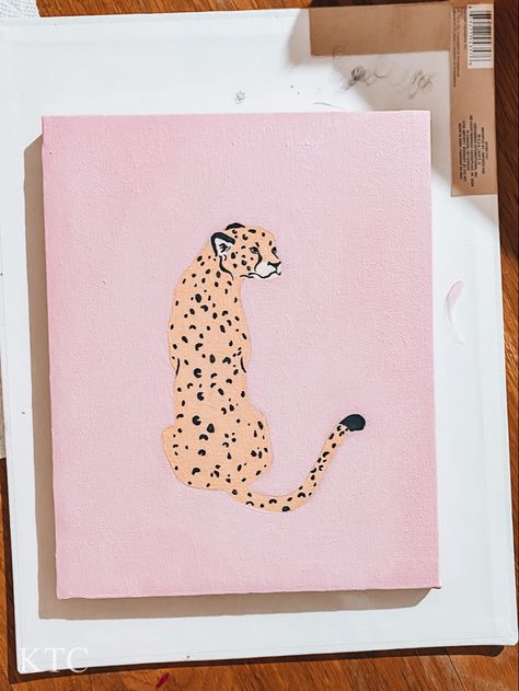 Easy Leopard Print Painting, Pink Leopard Painting, Cheetah Painting Acrylic, Jungle Canvas Painting, Coquette Painting Ideas, Anime Computer, Anime Computer Wallpaper, Leopard Painting, Leopard Tattoos