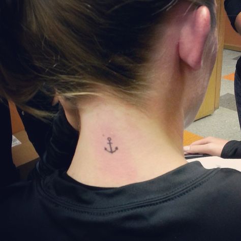 Anchor Tattoo - simple and back of neck placement Tattoo On Back Of Neck, Simple Anchor Tattoo, Kids Initial Tattoos, Shoulder Tattoo Quotes, Traditional Anchor Tattoo, Anchor Tattoo Wrist, Anchor Compass Tattoo, Small Anchor Tattoos, Best Neck Tattoos