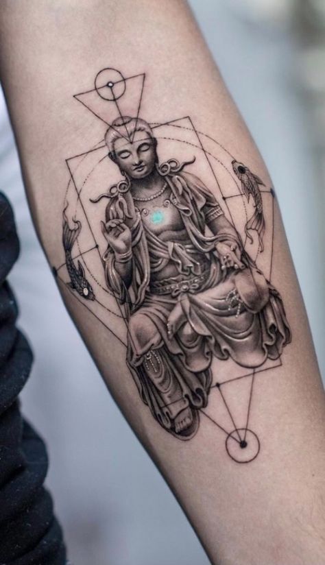 Buda Tattoo, Tattoo Time Lapse, Geometric Elephant, Buddhist Tattoo, Buddha Tattoo Design, Geometric Sleeve Tattoo, Buddha Tattoos, Tattoo Magazine, Buddha Tattoo