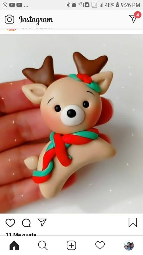 Christmas Decorations Polymer Clay, Fimo Christmas Ideas, Christmas Polymer Clay Ideas, Christmas Clay Crafts, Polymer Clay Christmas Decorations, Reindeer Clay, Fimo Kawaii, Crea Fimo, Jumping Clay