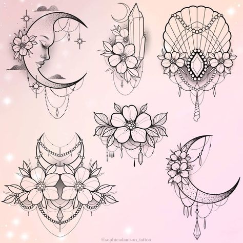 Tattoo Plume, 500 Tattoo, Placement Tattoo, Mandala Tattoo Sleeve, Gem Tattoo, Tato Henna, Moon Designs, Flash Tattoo Designs, Trendy Tattoo