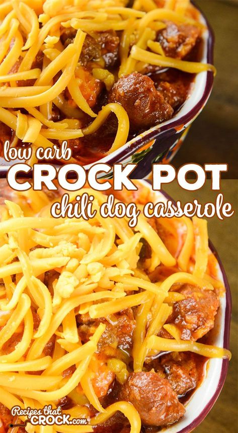 Do you love chili dogs? Our Crock Pot Chili Dog Casserole is a delicious alternative to your favorite fast food option AND it is low carb! Low Carb Crock Pot Chili, Chili Hotdogs, Chili Dog Casserole, Crock Pot Chili, Low Carb Crock Pot Recipes, Chili Dog, Crockpot Lasagna, Low Carb Low Fat Recipes, Crockpot Chili