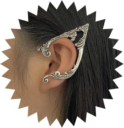 Amazon.com: WZNBBOY 2pcs Gothic Elf Ear Cuffs Piercing Punk Elves Studs Earring Halloween Cosplay Cartilage Climber Ear Wrap Earrings Renaissance Party Accessories for Teen Womens (Silver): Clothing, Shoes & Jewelry Silver Ear Cuff Earrings, Silver Earring Cuff, Ear Wrap Earrings, Ear Cuff Piercing, Elf Ear, Elf Ear Cuff, Fairy Ears, Goth Earrings, Cuff Earring