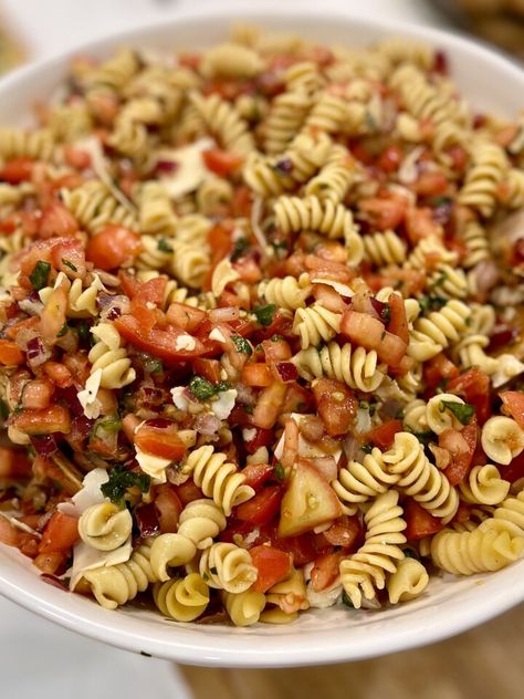 Bruschetta Pasta Salad - Joy Bauer Bruschetta Pasta Salad Recipes, Creamy Bruschetta Chicken Pasta, Muffelata Pasta Salad, Skinnytaste Bruschetta Pasta Salad, Tgif Chicken Bruschetta Pasta, Bruschetta Pasta Salad, Joy Bauer Recipes, Bruschetta Pasta, Joy Bauer