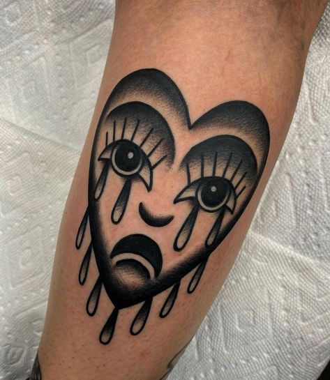 Traditional Tattoo Love, Traditional Tattoo Woman, Traditional Heart Tattoos, Traditional Hand Tattoo, Love Heart Tattoo, Crying Heart, Eyeball Tattoo, Traditional Black Tattoo, Traditional Tattoo Inspiration