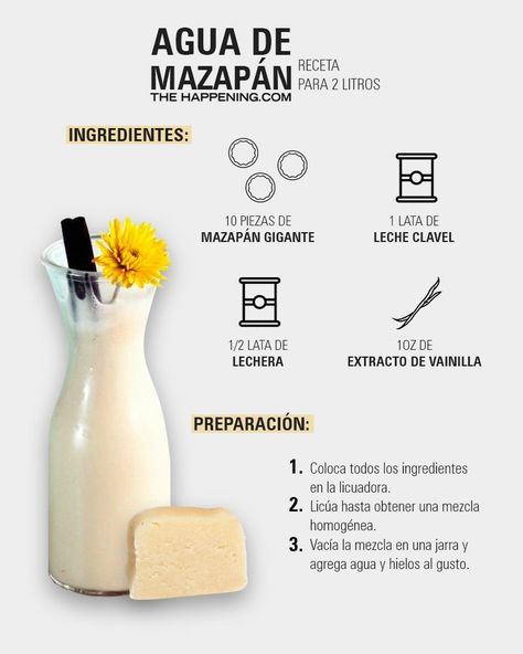 Agua de mazapán Ponche Recipe, Mexican Drink Recipes, Agua Fresca Recipe, Fruit Recipes Healthy, Kids Juice, Happy Drink, Mexican Drinks, Drink Recipes Nonalcoholic, Mexico Food