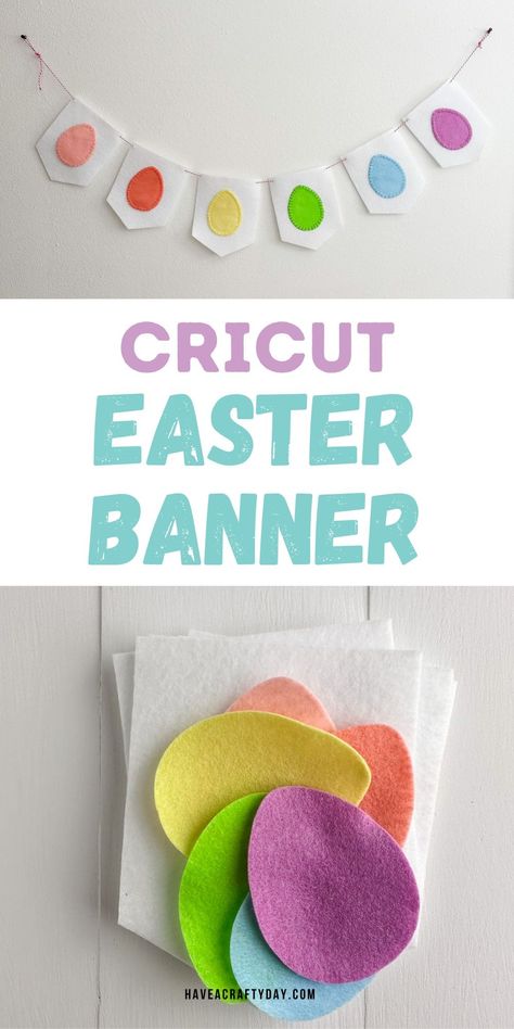 Decorate for Easter with this easy to make felt banner. Use your Cricut Maker to make this cute banner to decorate for spring. Diy Felt Banner, Banner Cricut, Decorate For Easter, Decorate For Spring, Easy Felt Crafts, Cute Banner, Easter Banner, Spring Craft, Felt Banner