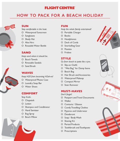 The Ultimate Beach Vacation Packing Checklist | Flight Centre Travel Blog Sun Holiday Checklist, Sun Holiday Packing List, Beach Checklist, Laundry Soap Bar, Vacation Packing Checklist, Us Beach Vacations, Holiday Packing Lists, Beach Vacation Packing, Hawaiian Clothing