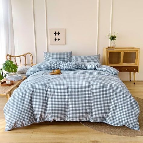 Ruccit Blue Gingham Duvet Cover Double 100% Washed Cotton Checked Grid Duvet Cover Set Double Bed Plaid Pattern 3PCS Quilt Cover Bedding Set with Zipper Closure Corner Ties,Soft,Breathable : Amazon.co.uk: Home & Kitchen Gingham Duvet Cover, Gingham Sheets, Geometric Duvet Cover, 100 Cotton Duvet Covers, Kids Duvet Cover, King Duvet Cover Sets, Luxury Duvet Covers, Double Duvet Covers, Gingham Pattern