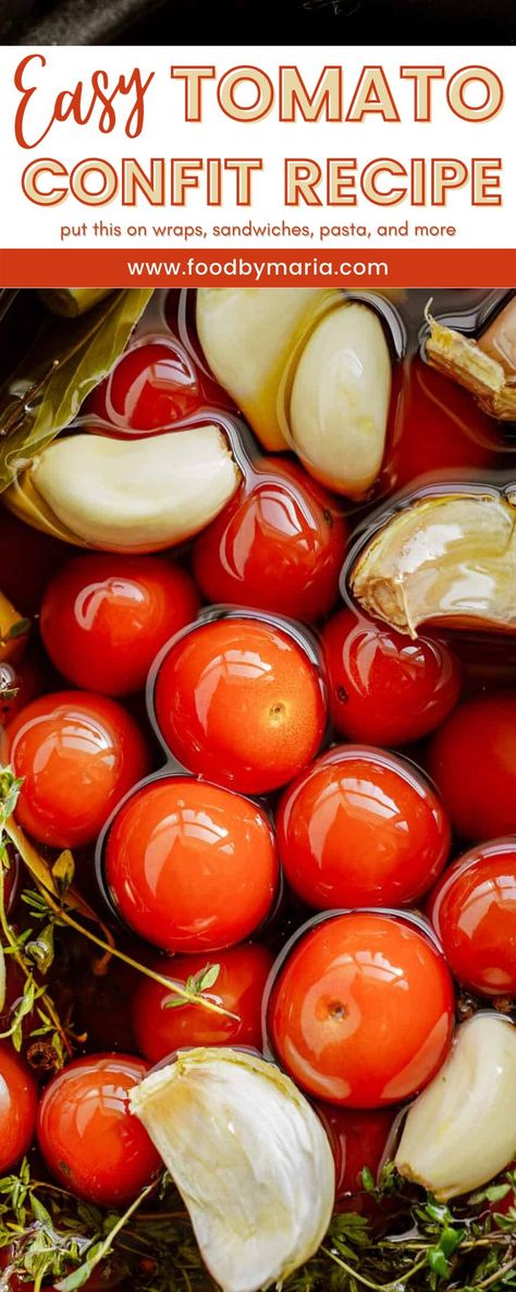 Tomato Compote Recipe, Tomato And Garlic Confit, Compari Tomatoes Recipes, Tomato Confit Recipes, Tomato Garlic Confit, Tomato Compote, Cherry Tomato Confit, Pizza Dips, Vegan Basics