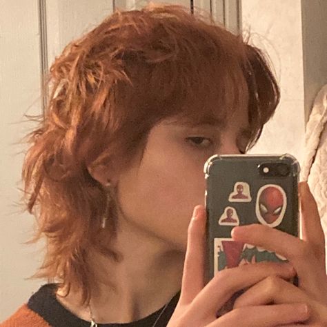 Short Mullet Without Bangs, Mullite Haircut, Mullet Ginger Hair, Copper Hair Mullet, Short Hairstyle Women Ginger, Mullet Unstyled, Copper Mullet Hair, Orange Hair Mullet, Ginger Mullet Man