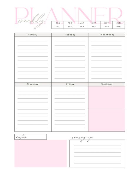 Weekly Planner - simple and pink Pink Weekly Planner Template, Weekly Planner Pink, Pink Weekly Planner, Ipad Templates, Planner Content, Ipad Layout, Simple Weekly Planner, Planner Pink, Ipad Ideas