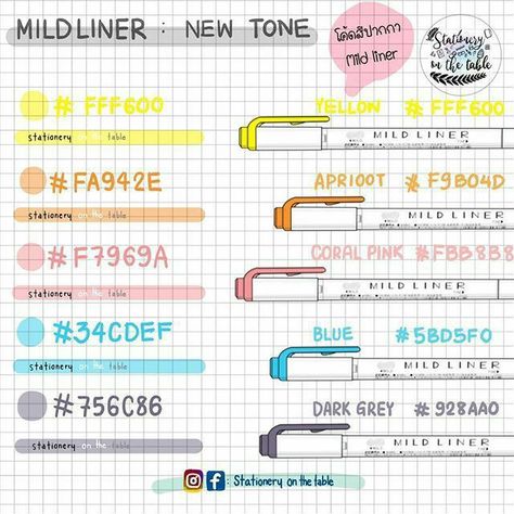 Dr. Z on Twitter: "MILDLINER HEX CODES 💖 (Goodnotes, Notability, Noteshelf) (c) stationary on the table… " Goodnotes Palette, Notes Highlighter, Twitter Notes, Color Coding Notes, Mildliner Highlighters, Flat Color Palette, Pastel Highlighter, Zebra Mildliner, Pantone Colour Palettes