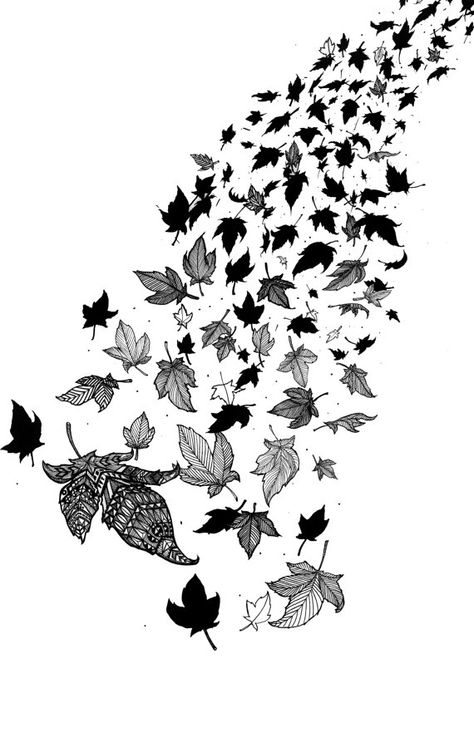 "Cascade" Falling Leaves Pattern Leaf Autumn Nature Tree Black by iiixtheory, $35.00 Leaves Tattoo, Oak Tree Tattoo, Sycamore Leaf, Carton Design, Pattern Leaf, Leg Cast, Leaf Template, Black And White Tree, Autumn Nature