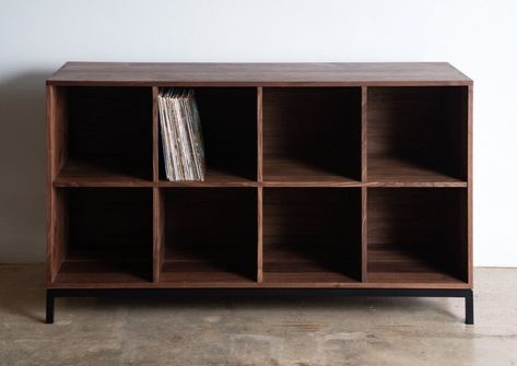 Max Credenza | Vinyl Record Storage Cabinet by Alabama Sawyer | Wescover Furniture Record Shelving, Vinyl Record Furniture, Vinyl Record Cabinet, Record Storage Cabinet, Mid Century Storage, Record Room, Wood Credenza, Record Cabinet, Vinyl Record Storage