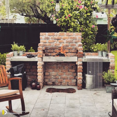 Outdoor Brick Kitchen, Brick Kitchen Ideas, Outdoor Grill Diy, Brick Grill, Brick Bbq, Diy Grill, Barbecue Design, Outdoor Barbeque, Build Outdoor Kitchen