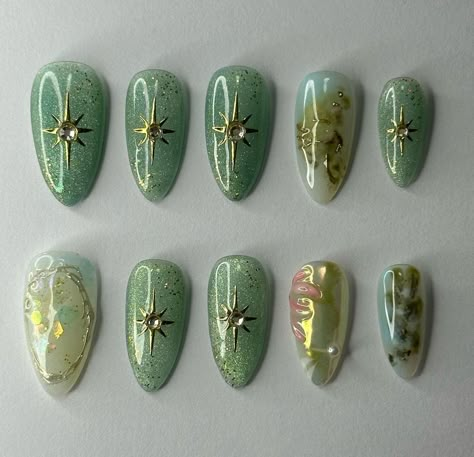 Trendy Summer Nails, Hippie Nails, Pretty Gel Nails, Prom Nails, Dream Nails, Funky Nails, Dope Nails, Cute Acrylic Nails, Green Nails