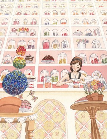 Beautiful watercolor candy shop by picture book illustrator Sandra Salsbury. Click too see it in-progress. Watercolor Candy, Font Illustration, Shop Layout, Love Illustration, Beautiful Watercolor, Candy Shop, Children's Book Illustration, My New Room, Art Stuff