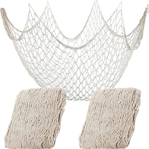 Amazon.com: 2 Pieces Cotton Fish Net Decorative for Mermaid Party Decorations Natural Ocean Nautical Themed Wall Hangings Fishnet for Pirate Hawaii Luau Party Beach Bash Decoration Supplies (Beige) : Toys & Games Fish Net Decor, Mediterranean Style Decor, Hawaiian Beach Party, Ocean Theme Party, Nautical Themed Party, Mermaid Under The Sea, Beach Theme Decor, Fish Net, Hawaiian Party