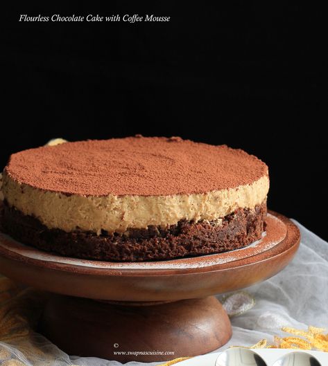 Flourless Chocolate Cake with Coffee Mouss Cake With Coffee, Flourless Desserts, Coffee Mousse, Flourless Chocolate Cake Recipe, Chocolate Cake With Coffee, Flourless Chocolate Cake, Flourless Cake, Torte Cupcake, Flourless Chocolate Cakes