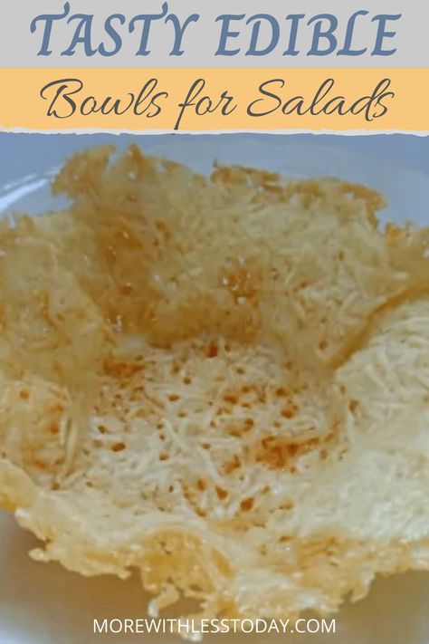 Make these delicious edible Asiago Cheese Bowls for your salads. This is an easy recipe that will impress your family and guests. Cheese Bowls Edible, Recipes With Asiago Cheese, Asiago Cheese Recipes, Cheese Bowl, Bariatric Meals, Edible Bowl, Pastry Appetizer, Salad Dressing Recipes Homemade, Asiago Cheese