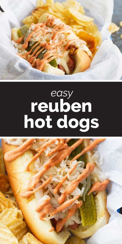 Rueben Hot Dog, Reuben Hot Dog, Reuben Hot Dog Recipe, Hot Dog Sandwich Recipes, Pickle Hot Dog, Sourkraut And Hot Dogs, Hot Dogs With Sauerkraut, Sauerkraut Hot Dog, Saurkraut And Hot Dog Recipes