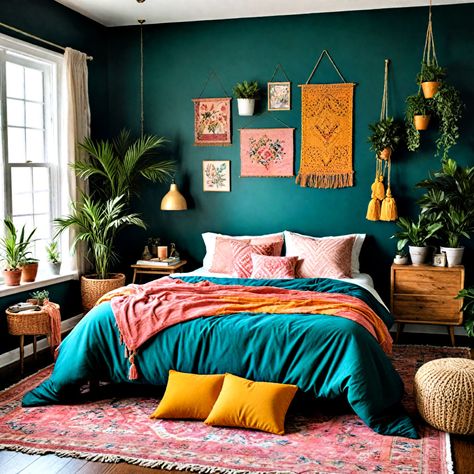 40 Modern Dark Green Bedroom Ideas (2024) Bright Teal Bedroom, Teal And Green Bedroom, Green Navy Bedroom, Dark Blue And Green Bedroom, Teal Green Bedroom, Bedroom Inspirations Colorful, Guest Bedroom Ideas Cozy Modern, Dark Teal Bedroom Ideas, Whimsical Bedroom Ideas