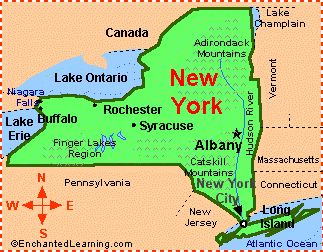 New York: Facts, Map and State Symbols - EnchantedLearning.com New York was the 11th State to enter the United States on July 26, 1788.  The Capital is Albany. New York Facts, New York State Map, Alexandria Bay, Map Projects, State Symbols, Maps For Kids, Catskill Mountains, Lake Champlain, Map Of New York