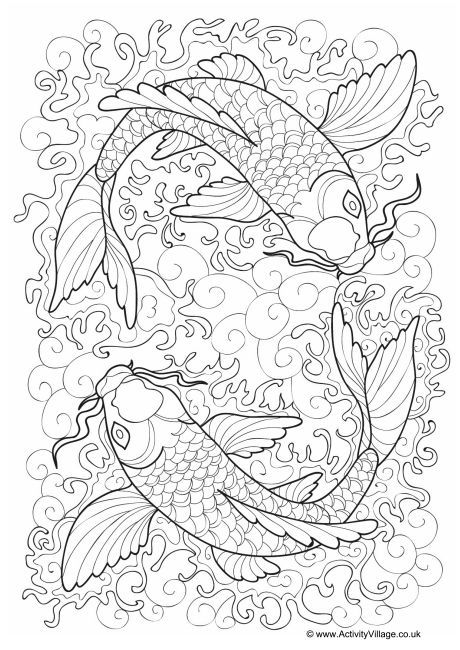 Koi carp colouring page Colour Pages, New Year Coloring Pages, Fish Coloring Page, Koi Art, Colouring Page, Adult Colouring Pages, Koi Carp, Face Chart, Printable Adult Coloring Pages