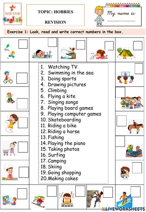 Hobbies Worksheet English, Hobbies Worksheet For Kids, My Hobby Worksheet, Listening English, English Literature Notes, Free Time Activities, English Teaching Resources, Kindergarden Activities, English Language Learning Grammar