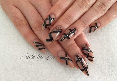 50 shades of grey inspired! Demonic Nails Acrylic, Grey Day Nails G59, Sturgis Nail Design, Grey Gothic Nails, Black And Silver Goth Nails, Grey Nail Art, Grey Acrylic Nails, Lace Nails, Pumpkin Nails