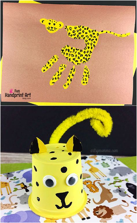 Cutest Ever Cheetah Craft Ideas to Make with Kids - Handprint Cheetah Cheetah Activities For Preschool, Cheetah Craft, Safari Preschool, Cheetah Crafts, Leopard Craft, Cheetah Party, Jungle Crafts, Zoo Crafts, Pet Parade