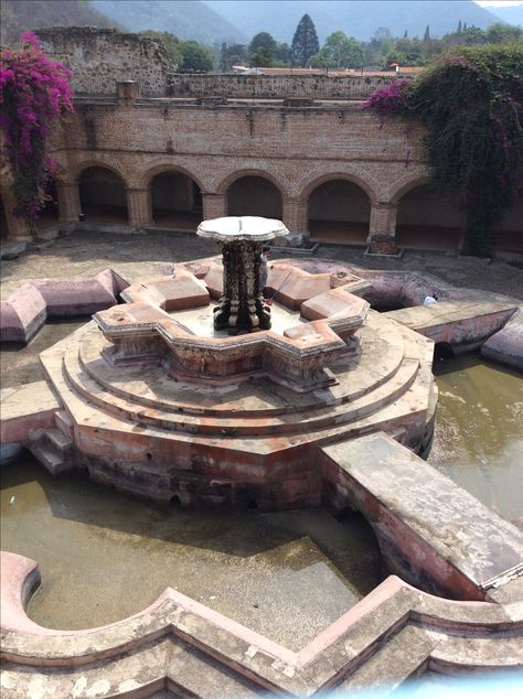 The fountain at the ancient monastery in Antigua, Guatemala Medieval Fountain, Ancient Fountain, Wh40k Terrain, Korean House, Ancient Technology, The Fountain, Environment Concept Art, Medieval Fantasy, Water Fountain