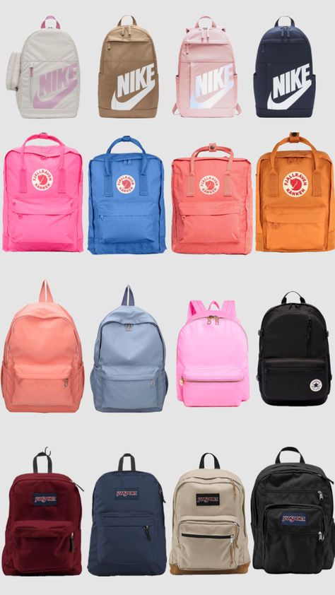 #backpackinspo School Backpacks Highschool, Cute Backpacks For Highschool, Highschool Backpacks, Highschool Backpack, School Backpack Essentials, Nike Backpack, Stylish School Bags, School Bag Essentials, Backpack Essentials