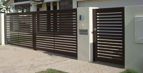 Simple and elegant electric gate #gate #automaticgate #SwingGate Simple Main Gate Design, Simple Gate Designs, House Front Gate, Residential Entrance, Home Gate Design, Gate Wall Design, Gate Designs Modern, Modern Gate, House Main Gates Design