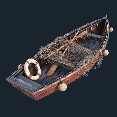 ArtStation - Old fishing boat, Artur Allakhverdian Ice Fishing Gifts, Boat Lamp, Old Fishing Boat, Prop Reference, Wooden Model Boats, Fantasy Architecture, Orvis Fly Fishing, Navi A Vela, Fishing Backpack