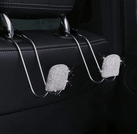 Bling Car Hooks, 2pcs Auto Headrest Hooks, Bling Car Accessories, Universal Auto Back Seat Headrest Metal Hanger Organizer Vehicle Holder for Bag Purse Clothes Grocery. （ Silver Car Vanity Mirror, Cute Car Interior, Buick Rendezvous, Bling Car Accessories, Bling Car, Stair Lights, Handbag Hanger, Purse Storage, Car Seat Headrest