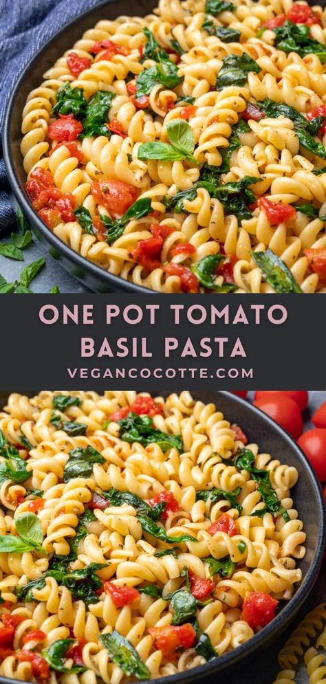 One-Pot Tomato Basil Pasta Pasta Recipes Veggie, Basil Tomato Recipes, Meatless Supper Ideas, Veggie Supper Ideas, One Pot Dishes Healthy, Vegetarian Recipes Dinner Summer, Food With Basil, Pasta Dishes With Basil, Pasta Vegetable Recipes